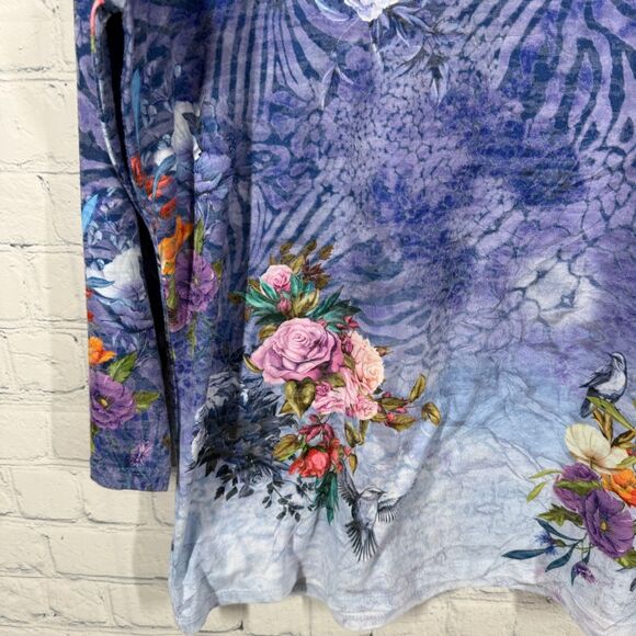 Reba Blouse Women Large Floral Bird Tropical Prairie Stretch All Over Printed - Picture 8 of 14